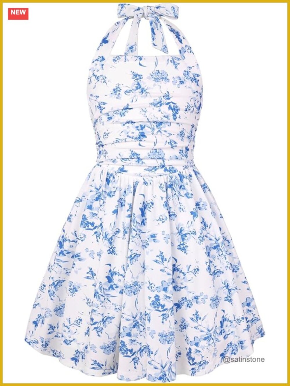 Floral Halter Neck Tie Backless Smocked Sun Dress with Pockets